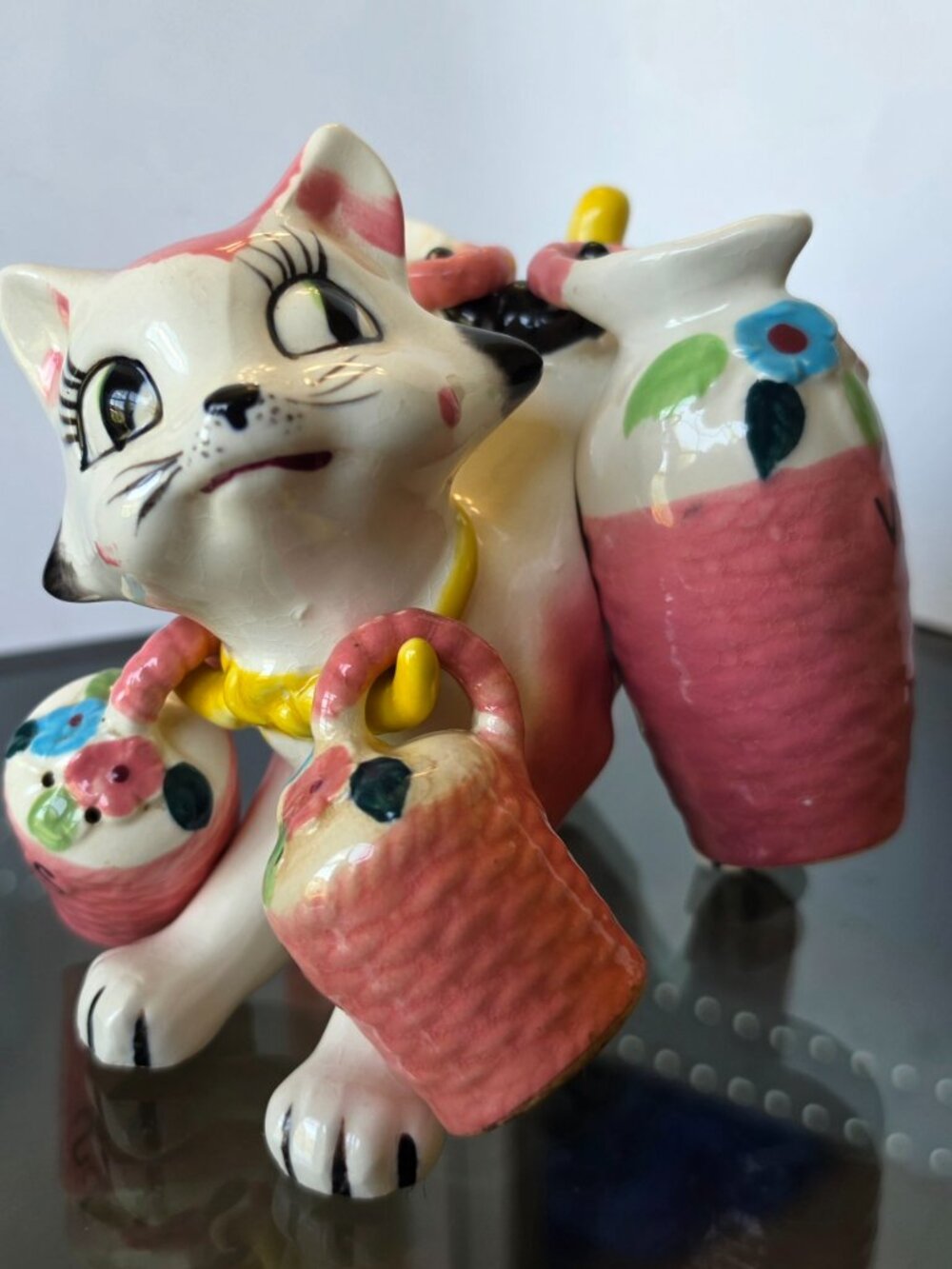 Vintage Tilso Cat Set Salt Pepper Shakers Oil Vinegar Anthropomorphic RARE